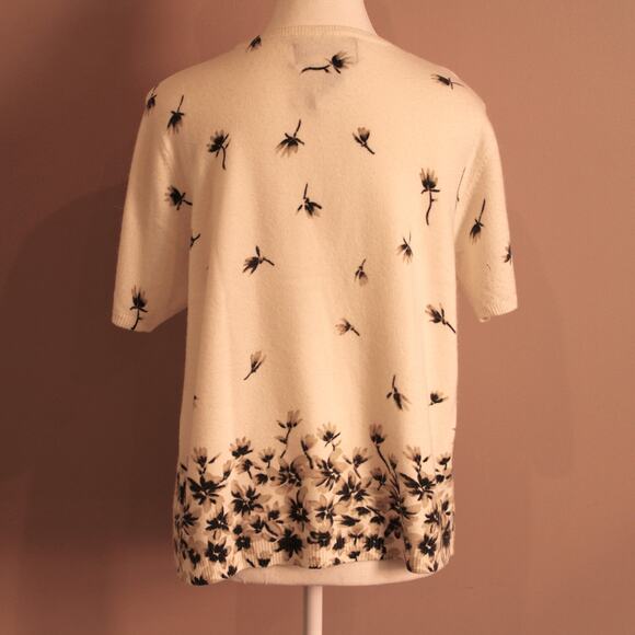 VTG Sag Harbor Floral Print Short Sleeve Sweater Size Large Cream Black - Picture 5 of 9